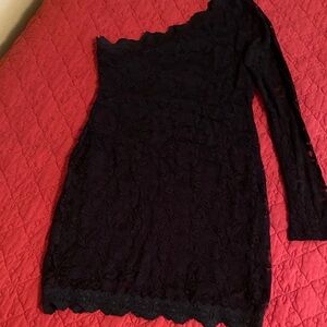 Charlotte Russe Black Lace One-Shoulder Dress